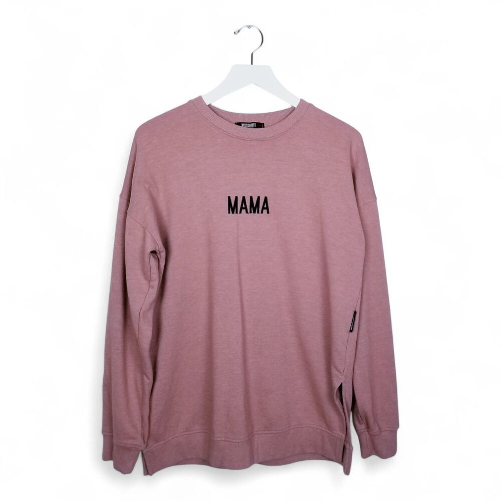 "MAMA" Maternity Pullover Crew Vented Hem Sweatshirt Rose Pink - 4